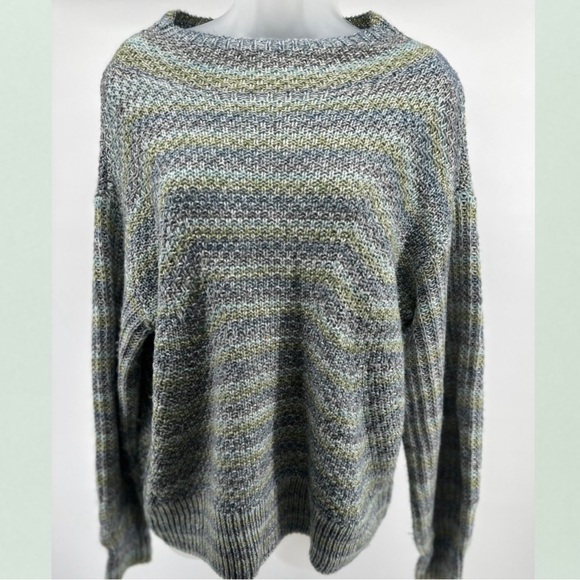 Nic + Zoe Winter Solstice Blue and Green Striped Wide Neck Sweater - Size Large - Picture 2 of 6